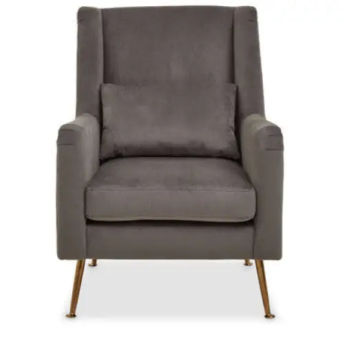 Doucet Grey Velvet Chair With Gold Finish Legs - Arm Chair