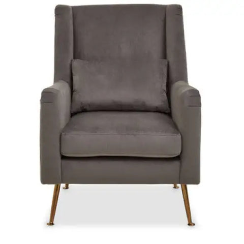 Doucet Grey Velvet Chair With Gold Finish Legs - Arm Chair