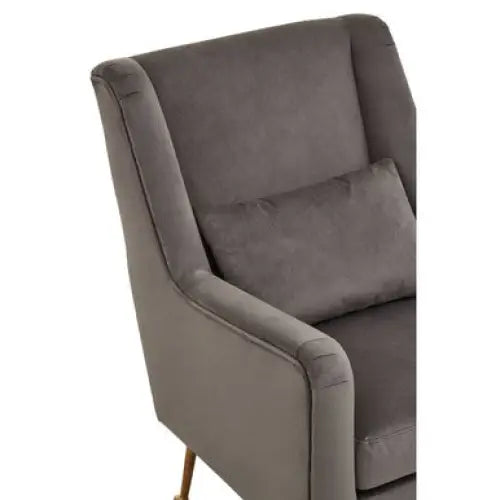 Doucet Grey Velvet Chair With Gold Finish Legs - Arm Chair