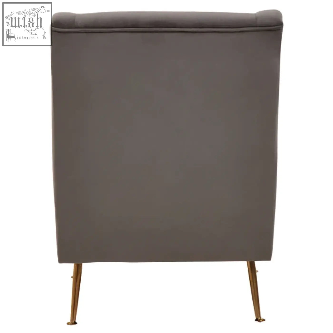 Doucet grey velvet chair with gold finish legs featuring plush grey velvet and stylish gold finish legs