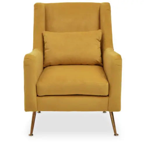 Doucet Yellow Velvet Chair With Gold Finish Legs - Arm Chair