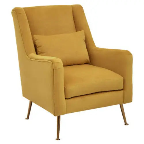 Doucet Yellow Velvet Chair With Gold Finish Legs - Arm Chair