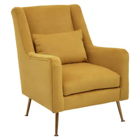 Doucet Yellow Velvet Chair With Gold Finish Legs - Arm Chair