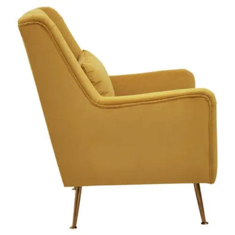 Doucet Yellow Velvet Chair With Gold Finish Legs - Arm Chair