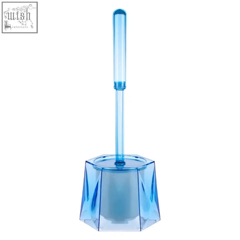 Dow blue acrylic toilet brush holder with transparent blue acrylic brush and hexagonal base for easy cleaning