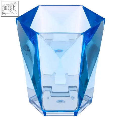 Dow blue acrylic tumbler with blue faceted acrylic and tapered construction in a geometric diamond design