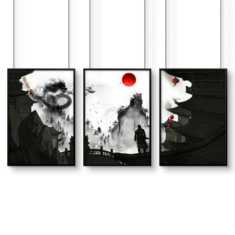 Wall art dragon | set of 3 wall art prints