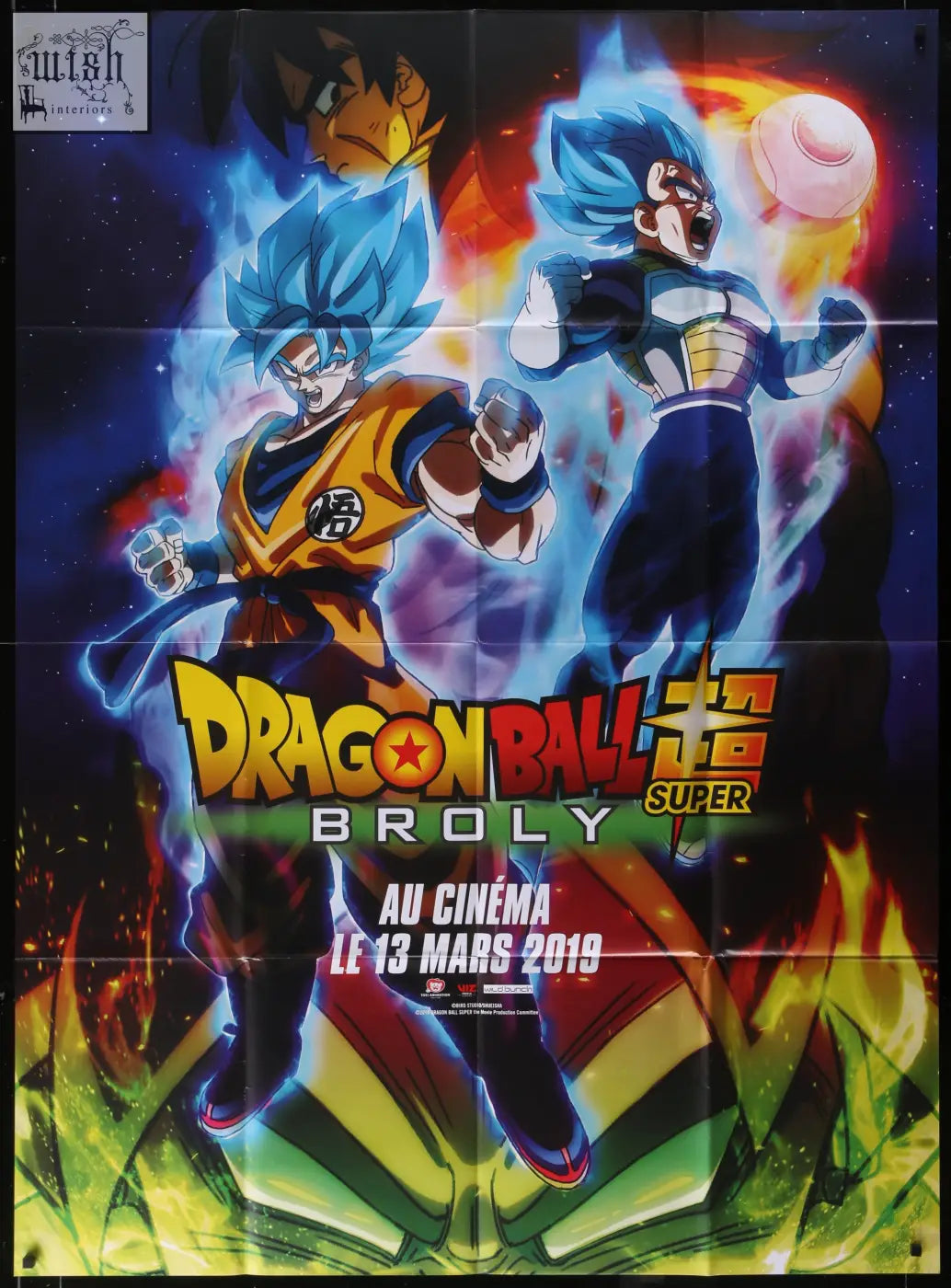 Vibrant original french movie poster of dragonball super broly featuring goku and vegeta in super saiyan blue forms
