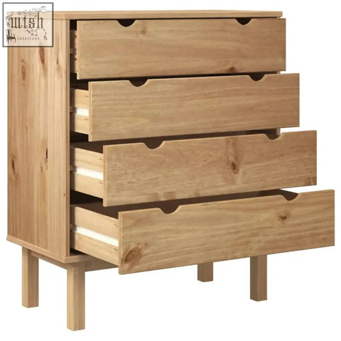 Draven pinewood chest of drawers in light solid pine wood with four spacious drawers and sleek minimalist legs