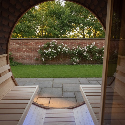 Steam & Oak Gas Barrel Sauna 2.4m with Porch (Electric or Wood-Fired)