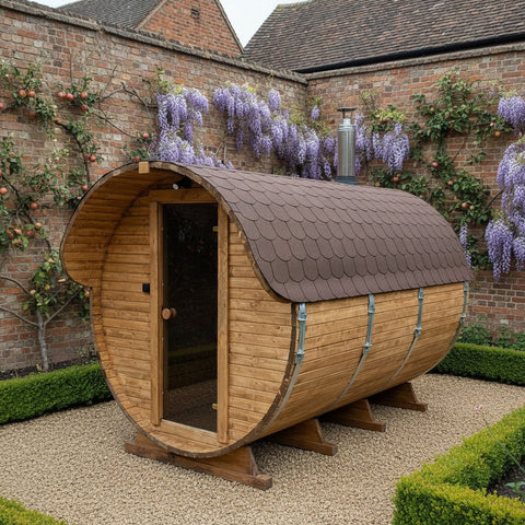 Steam & Oak Gas Barrel Sauna 3m Canopy + Anteroom (Electric or Wood-Fired)
