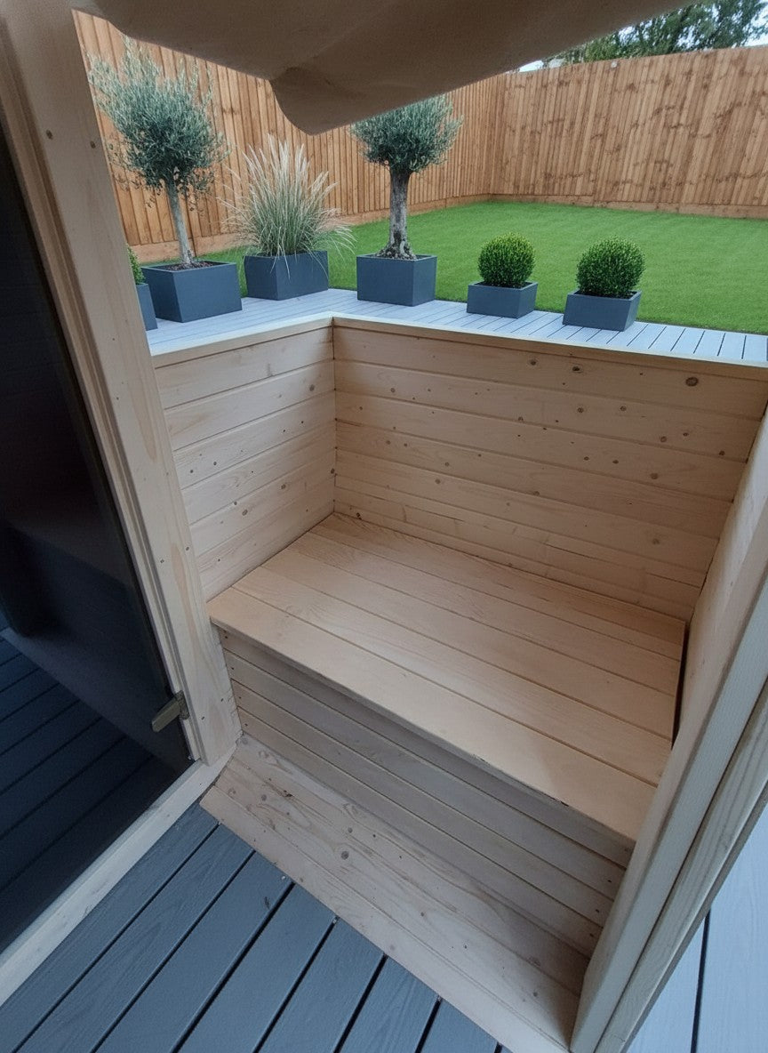 Steam & Oak Gas Barrel Sauna 3m Canopy + Anteroom (Electric or Wood-Fired)