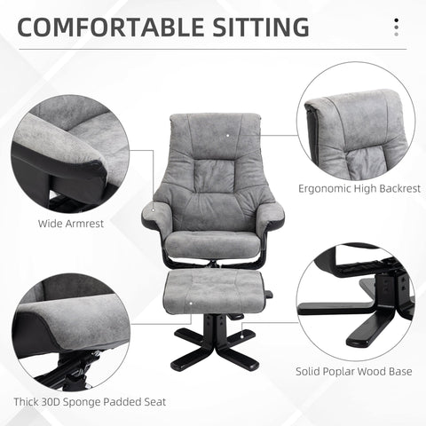 HOMCOM Fabric Recliner Sofa Armchair with footstool Swivel Sofa Grey