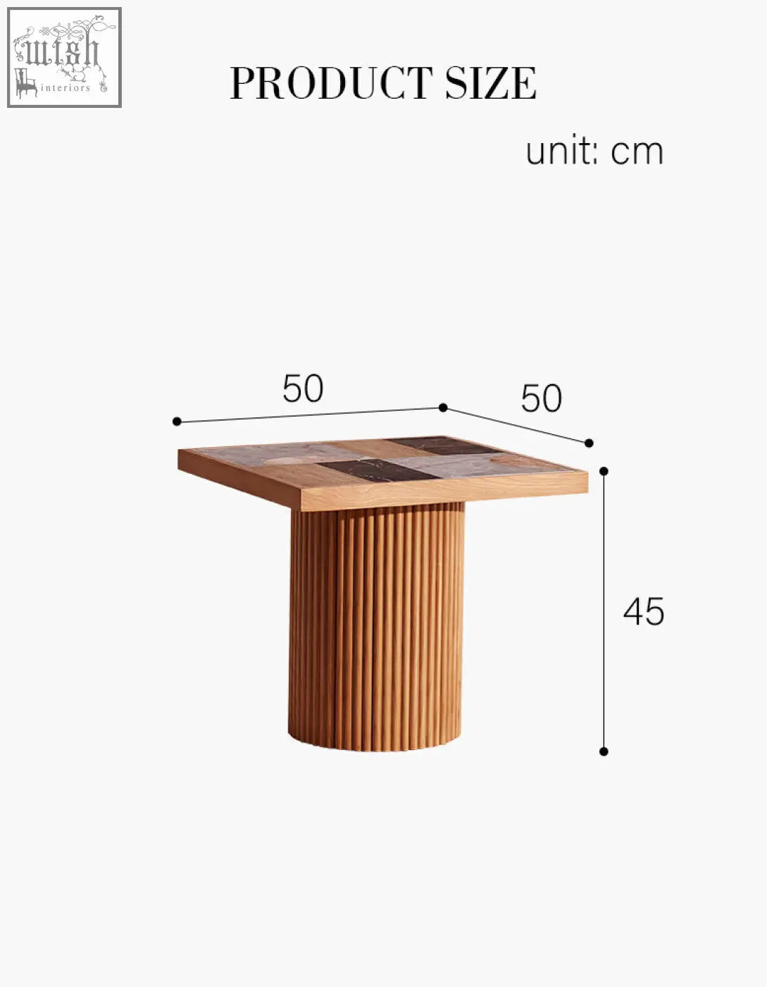 Dsouza square side table combines solid wood with a fluted base and mosaic top in light and dark wood tones shipping cost may vary
