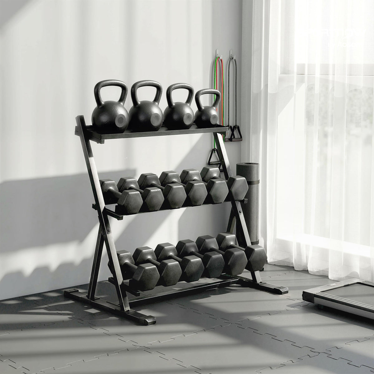 SPORTNOW 3-Tier Adjustable Dumbbell Rack, Heavy-Duty Weight Rack for Dumbbells, Kettlebells and Multiple Balls, Space-Saving Weight Storage Stand for Home Gym, 200 KG Capacity