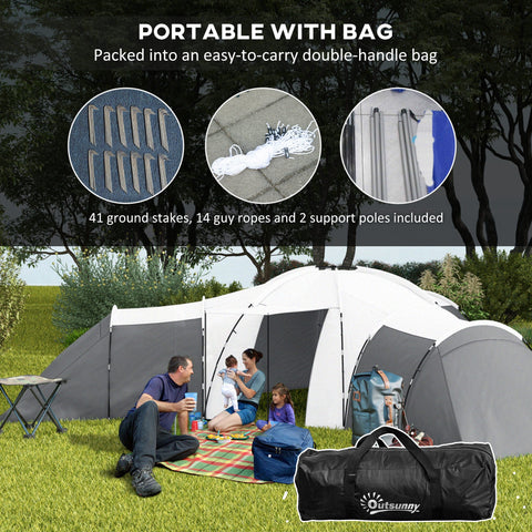 Outsunny 6-9 Man Tent with Bedrooms and Living Room, Accessories Included, Dark Grey