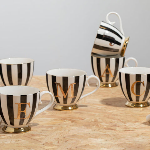 Duchess Black and White Monogram Mug, F