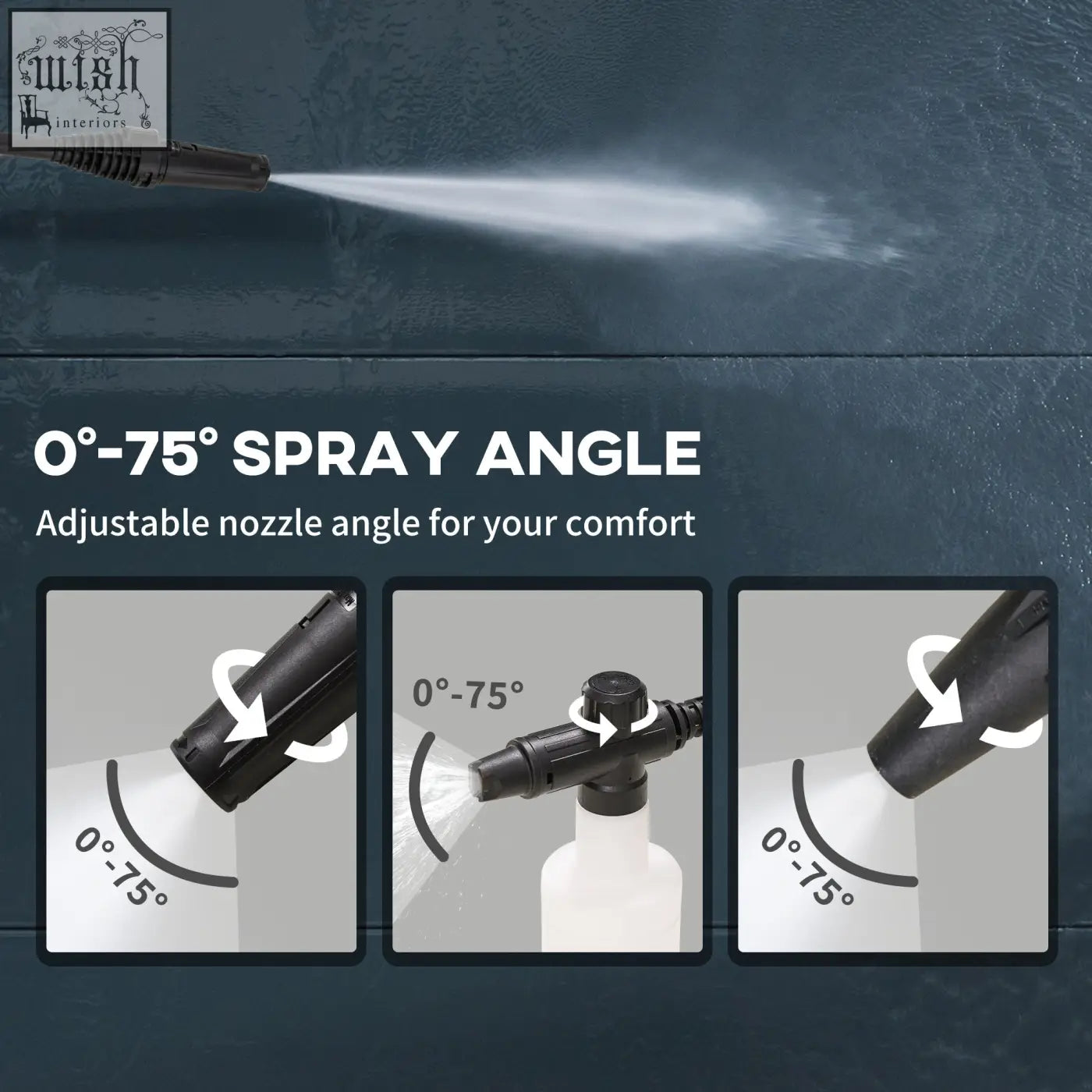 Black adjustable spray nozzle for durhand 1800w high pressure washer with 150 bar pressure and power cord