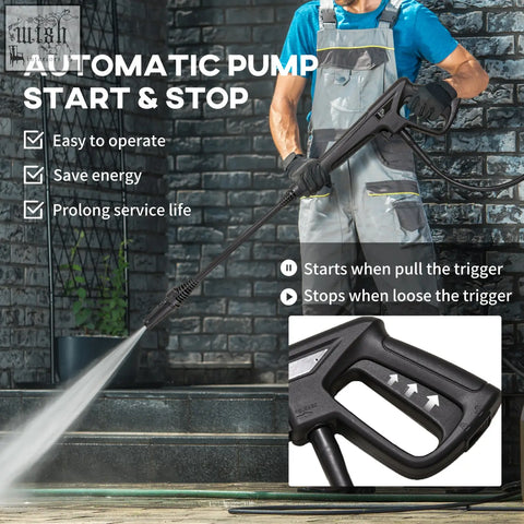 Black automatic pump pressure washer nozzle with ergonomic grip and trigger for durhand high bar pressure cleaner