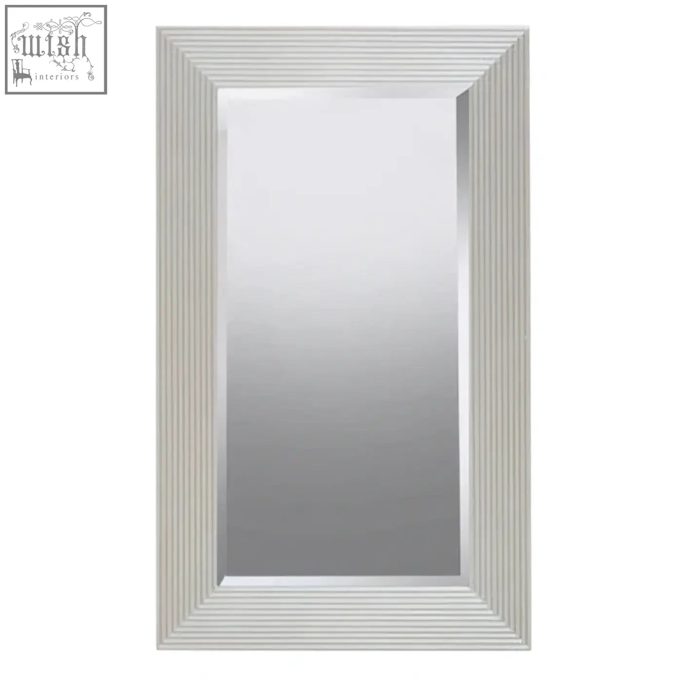 Silver wall mirror with champagne silver frame and vertical ridged bevelled edge from duvali collection