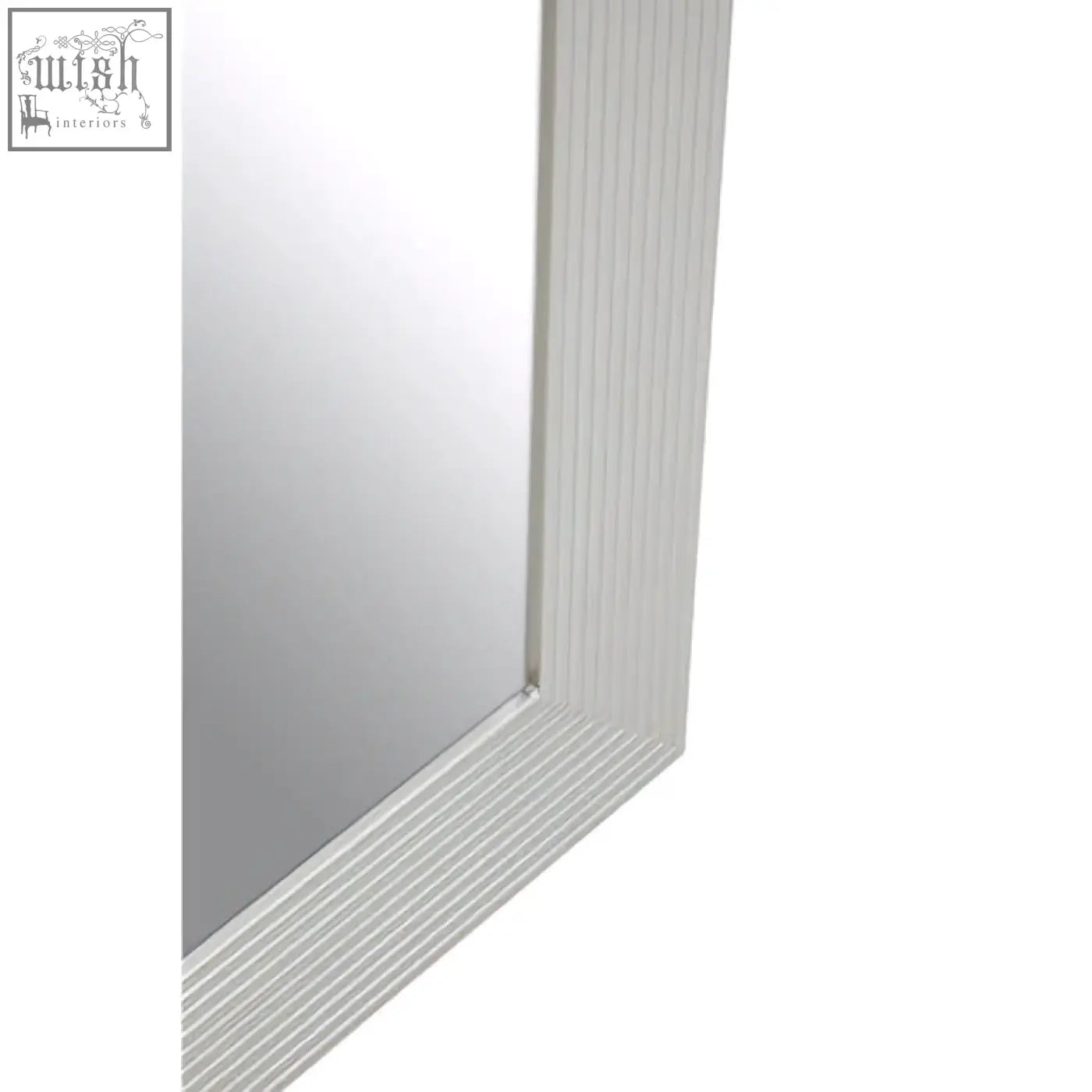 White framed duvali beveled edge silver wall mirror with textured ribbed border for stylish wall decor