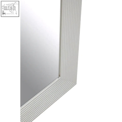 White framed duvali beveled edge silver wall mirror with textured ribbed border for stylish wall decor