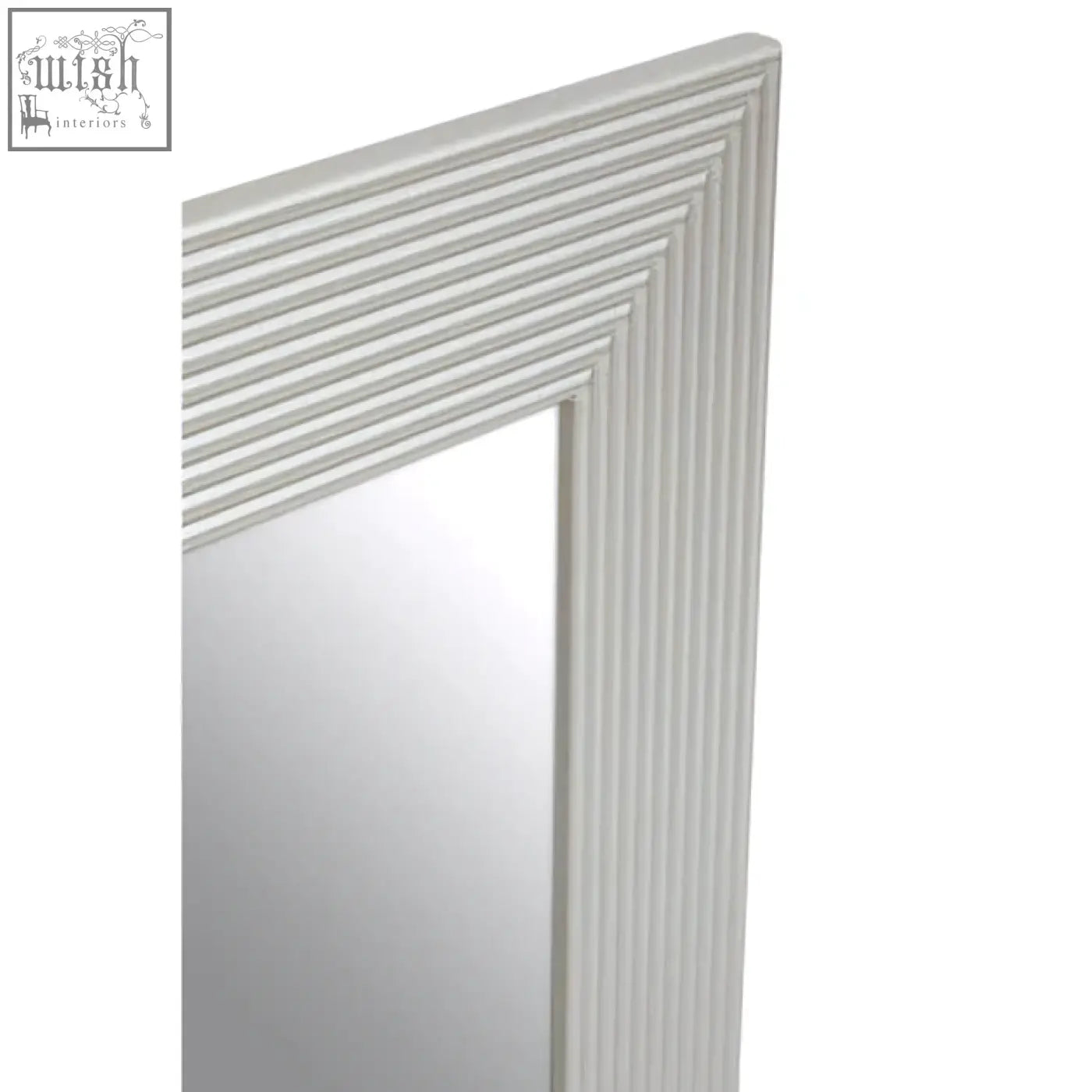 White framed duvali bevelled edge silver wall mirror with ribbed textured border for stylish wall decor