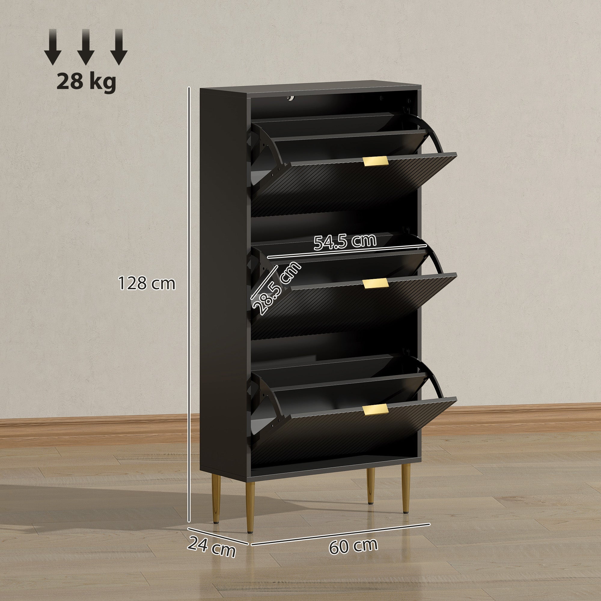 HOMCOM Narrow Shoe Cabinet with 3 Flip Drawers - Black