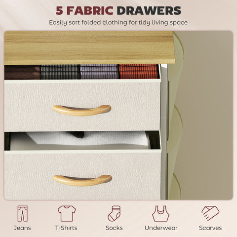 HOMCOM Chest of Five Fabric Drawers - Beige