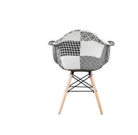 5-Piece Halo Dining Set - White Table & 4 Black/White Patchwork Armchairs