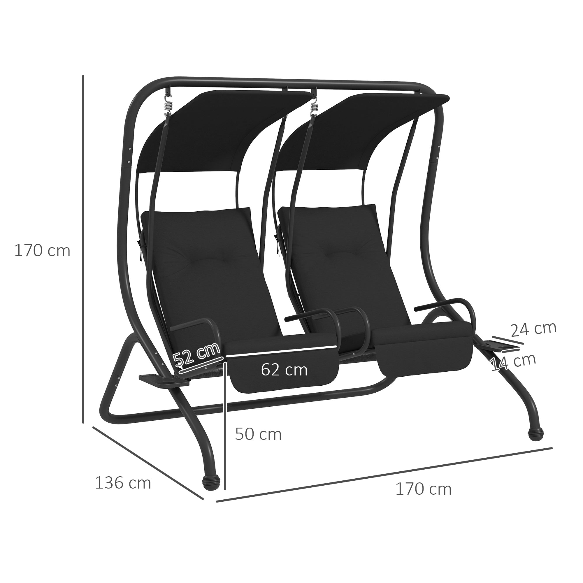 Outsunny Two-Seat Garden Swing Chair, with Protective Canopy - Black