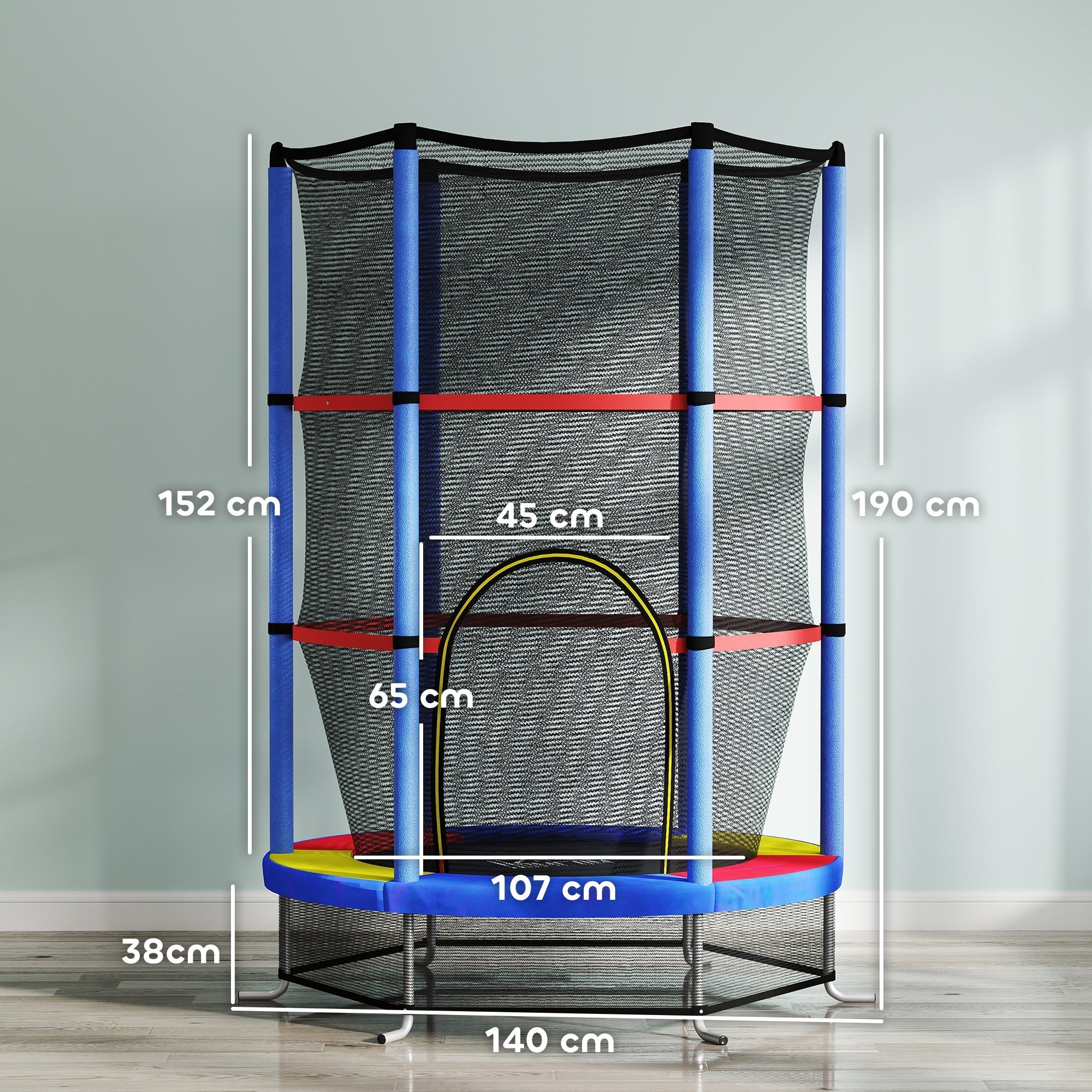 HOMCOM Kids Trampoline, with Enclosure Net, Steel Frame, for Ages 3-6 Years - MultiColoured