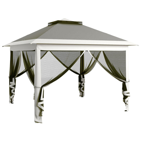 Outsunny Pop Up Canopy Tent with Double Roof, Zipped Mesh Sidewalls, Carrying Bag, Height Adjustable for Patio Garden, Dark Grey