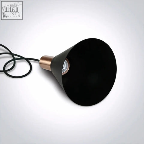 Black conical e27 round pendant lamp with copper metallic base and black cord 3x10w e27 round pendants model 63122b