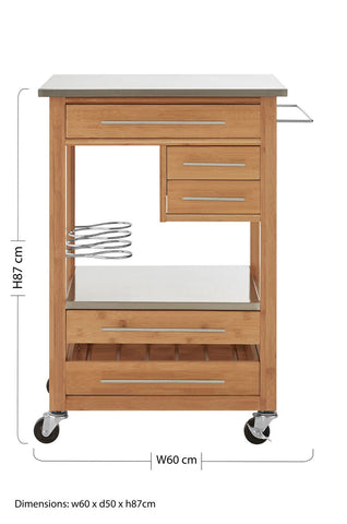 Harlow Bamboo Four Drawer Kitchen Trolley