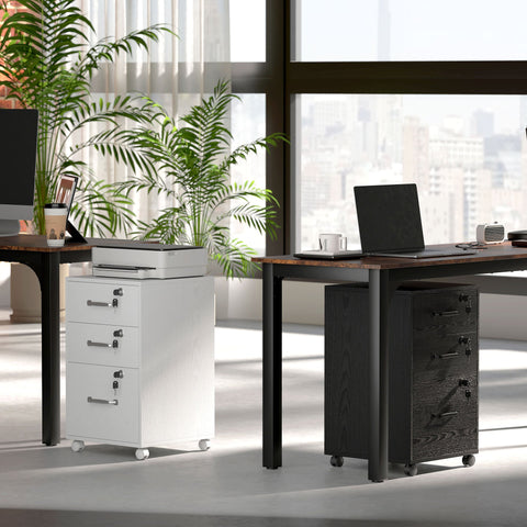 HOMCOM Three Drawer Wood-Effect Filing Cabinet - White