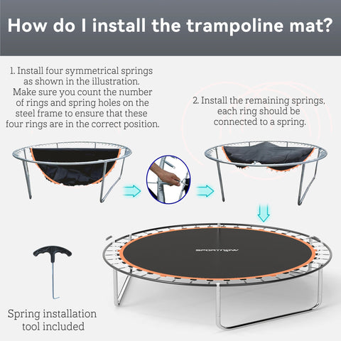 SPORTNOW Trampoline Replacement Mat with Spring Pull Tool, 42 V-Hooks, for 8ft Trampoline using 14cm Springs, Orange