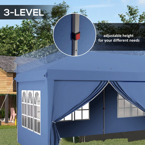 Outsunny 3 x 6m Pop-Up Gazebo, with Curtain Walls and Windows - Blue