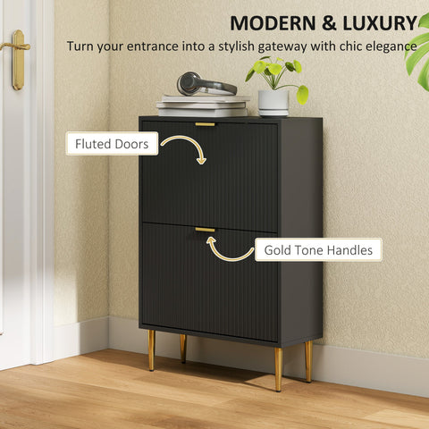 HOMCOM Narrow Shoe Cabinet with 2 Flip Drawers - Black