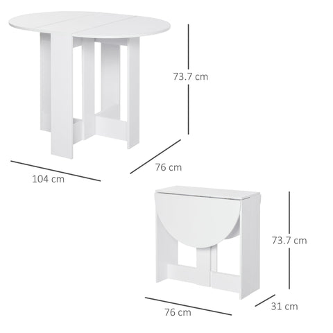 HOMCOM Space-saving Drop Leaf Table, Folding Dining Table for Small Space, Kitchen, Dining Room, White