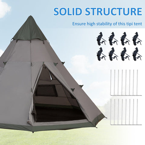 Outsunny 6 Men Tipi Tent with Carry Bag - Grey