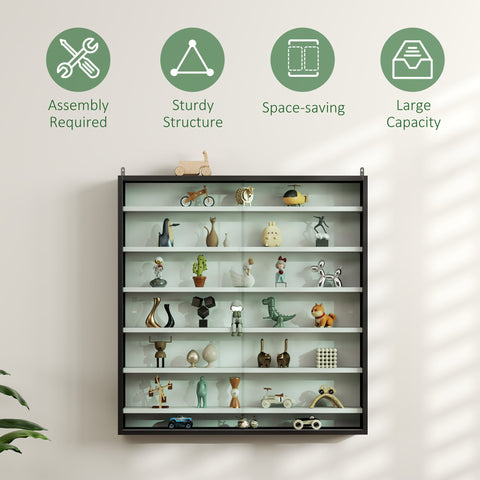 HOMCOM Six Shelf Display Cabinet, with Glass Doors - Black and White