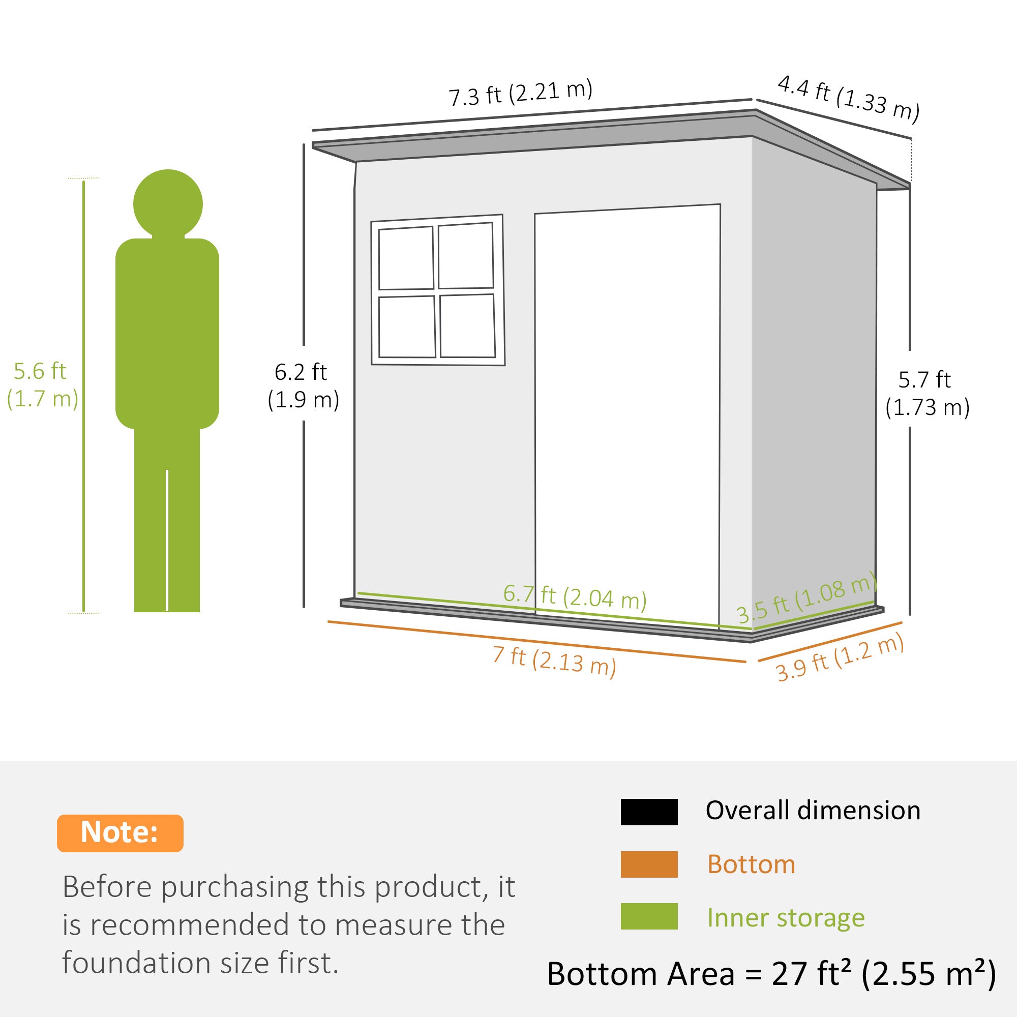 Outsunny 7 x 4ft Galvanised Steel Garden Shed, with Lock and Gloves - Grey