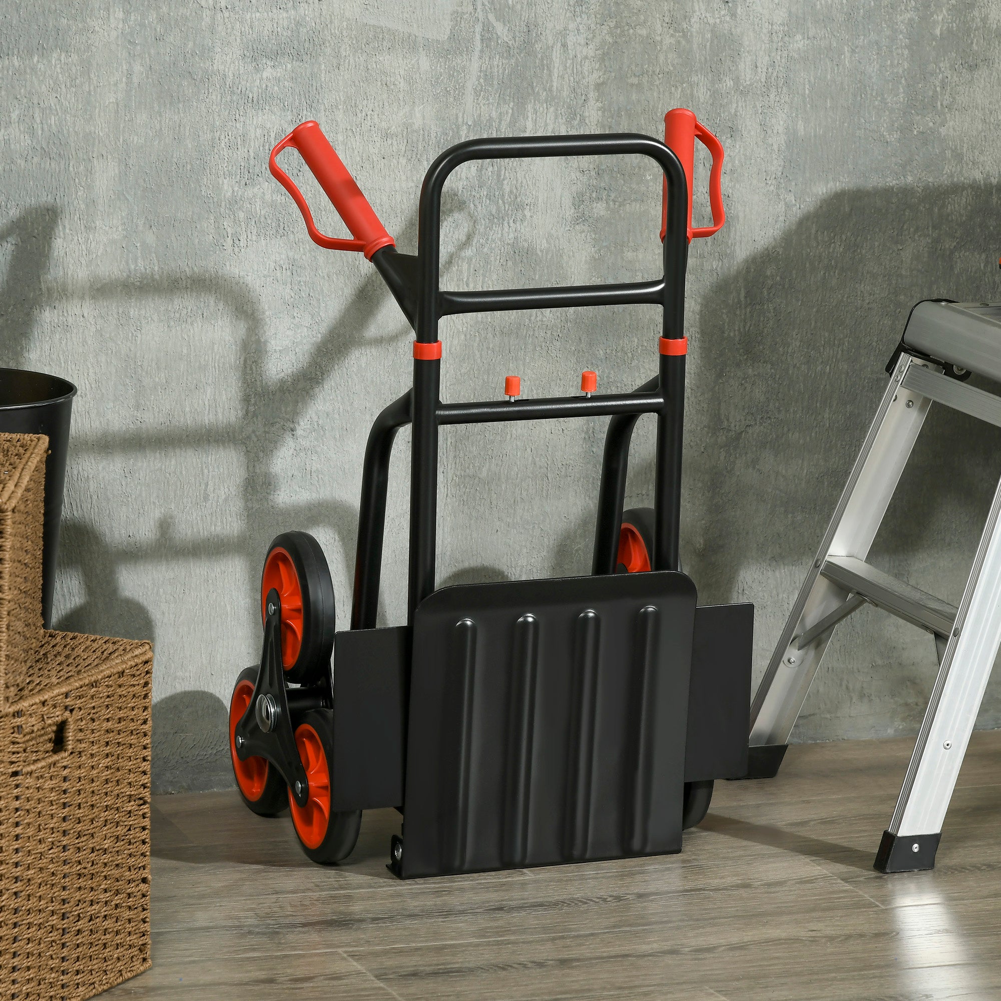DURHAND Steel Climbing Stairs Trolley Hand Trucks 6-Wheels Foldable Load Cart 120kg, Red
