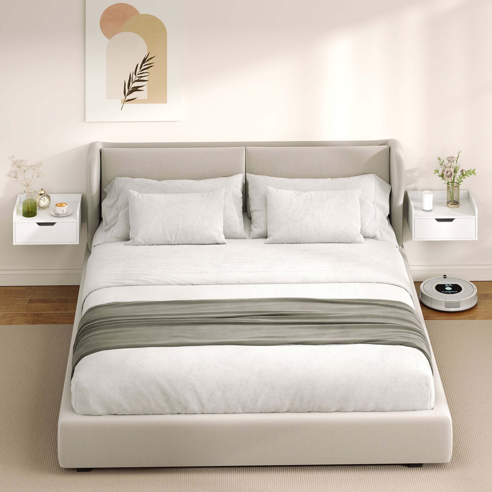 HOMCOM Floating Nightstands Set of 2, Wall Mounted Bedside Table with Drawer for Bedroom, White