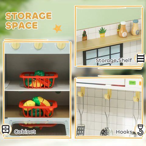 AIYAPLAY Pretend Play Kitchen, Kids Kitchen Playset with Light & Sound Stove, Turning Knobs, Cooking Accessories