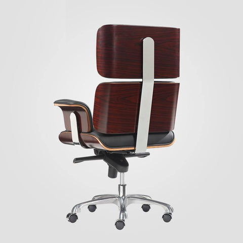 Classical EM High Back Office Chair, Black Premium Leather/ Walnut｜ DC Concept
