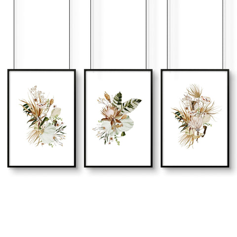 Framed print for bathroom | set of 3 Earth toned Botanical wall prints