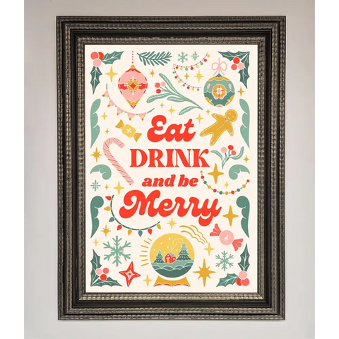 Eat Drink And Be Merry Framed Poster - A3 (29.7 x 42 cm) / Ornate Silver Black - Framed Print