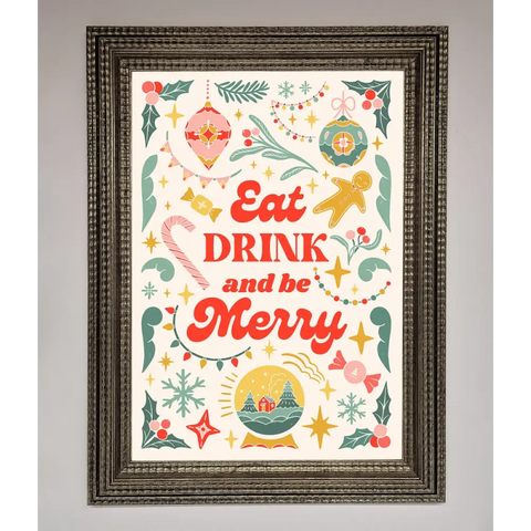Eat Drink And Be Merry Framed Poster - A3 (29.7 x 42 cm) / Ornate Silver - Framed Print